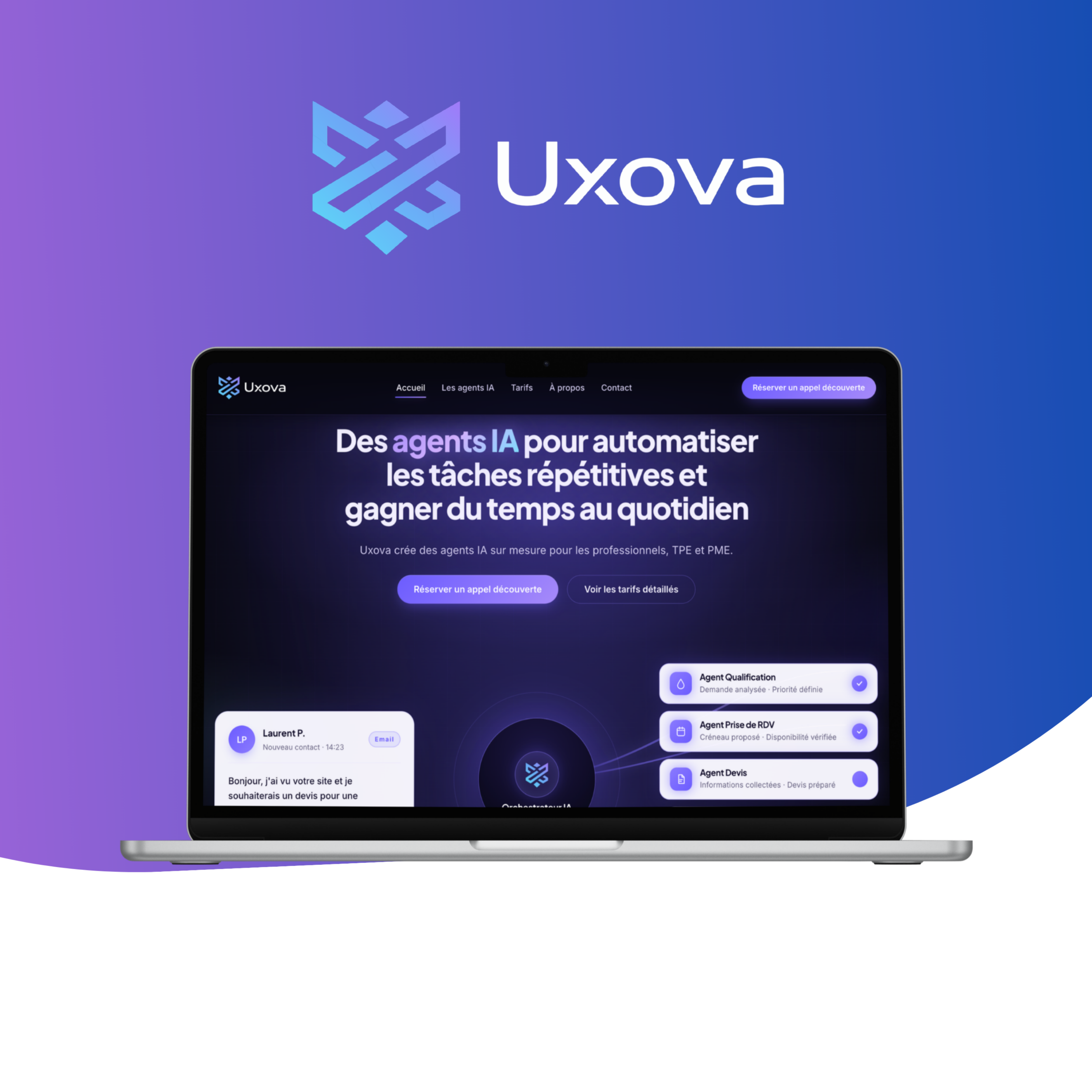 Site vitrine Uxova pour des solutions d’automatisation par agents IA